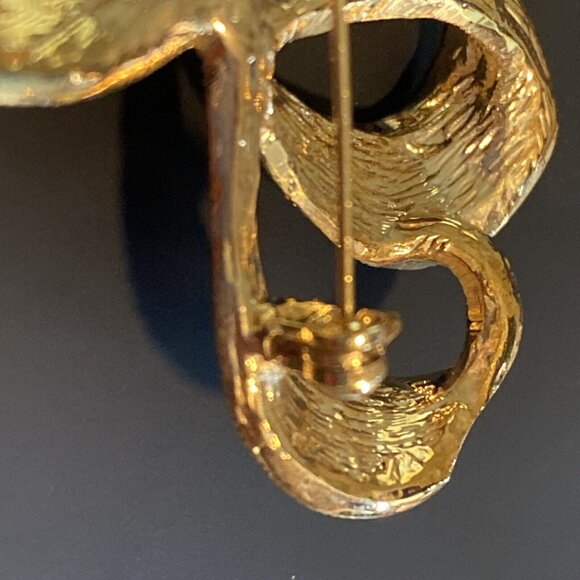 Vintage Bow Brooch Pin Signed Roman Estate Textured Gold Tone Metal Rhinestone R - Picture 12 of 16